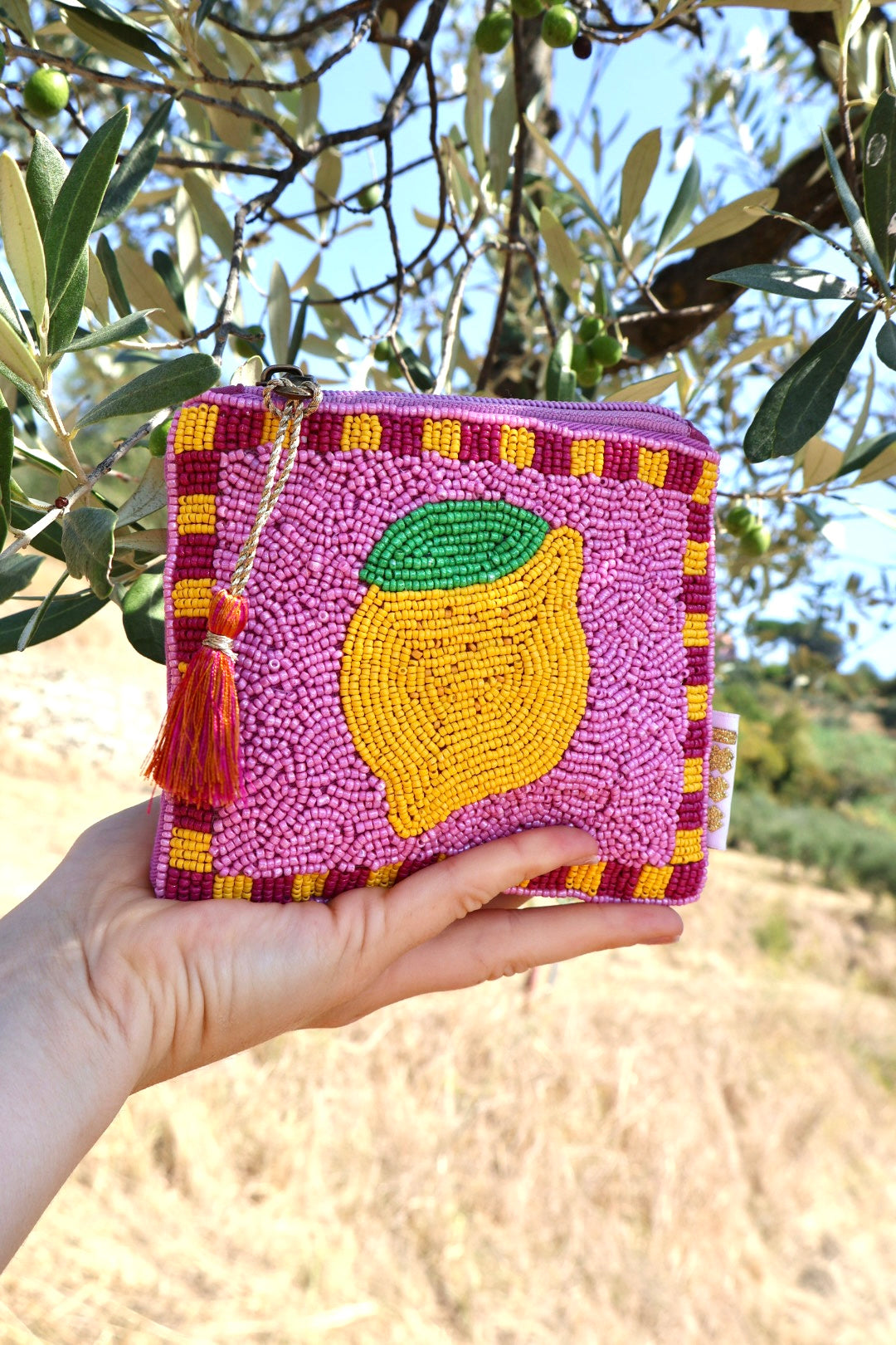 Perlen Täschchen Zitrone